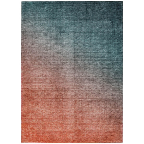 9' X 12' Gray and Red Orange Ombre Washable Non Skid Indoor Outdoor Area Rug