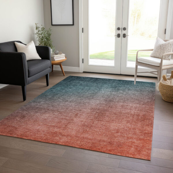 9' X 12' Gray and Red Orange Ombre Washable Non Skid Indoor Outdoor Area Rug