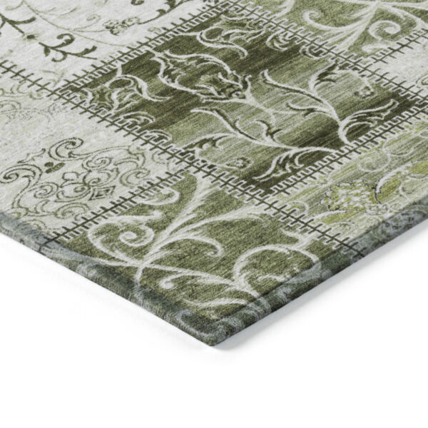 8' Round Green Round Patchwork Washable Non Skid Indoor Outdoor Area Rug