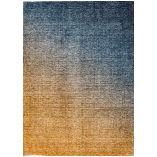 5' X 8' Denim and Gold Ombre Washable Non Skid Indoor Outdoor Area Rug
