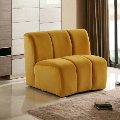 43" Yellow And Black Velvet Slipper Chair