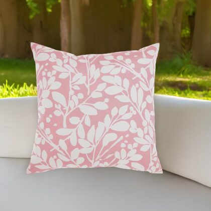 20" Coral and White Botanical Indoor Outdoor Throw Pillow