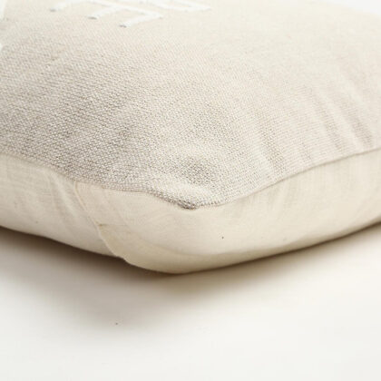 20" Natural and Coral Hand Woven Text Indoor Outdoor Throw Pillow Cover With Embroidery