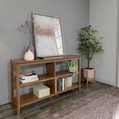 Brown Solid Wood Double Bookcase