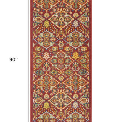 8' Red Floral Power Loom Runner Rug