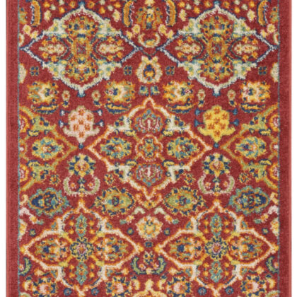 8' Red Floral Power Loom Runner Rug