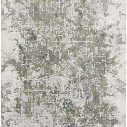 2' X 3' Green Gray And Ivory Abstract Distressed Stain Resistant Area Rug