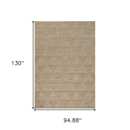 8' X 11' Beige and Brown Geometric Distressed Indoor Outdoor Area Rug