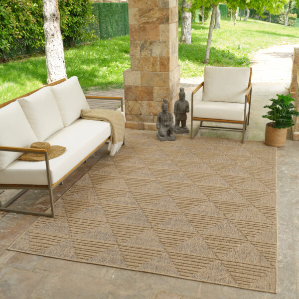 8' X 11' Beige and Brown Geometric Distressed Indoor Outdoor Area Rug