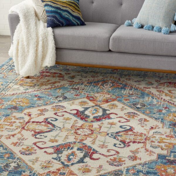 8' X 10' Blue And Ivory Power Loom Area Rug
