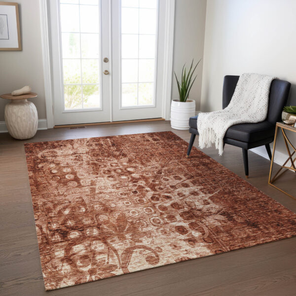 5' X 8' Orange Ikat Washable Indoor Outdoor Area Rug
