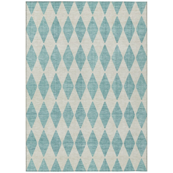 8' X 10' Teal Blue And Ivory Geometric Washable Indoor Outdoor Area Rug
