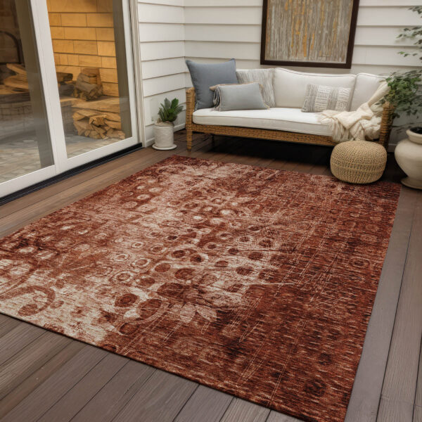5' X 8' Orange Ikat Washable Indoor Outdoor Area Rug