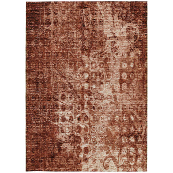 5' X 8' Orange Ikat Washable Indoor Outdoor Area Rug