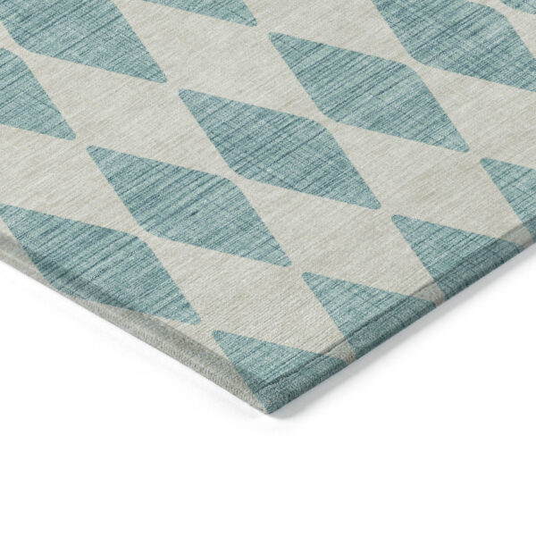8' X 10' Teal Blue And Ivory Geometric Washable Indoor Outdoor Area Rug