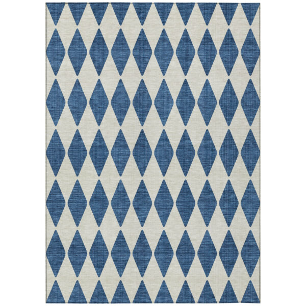 3' X 5' Navy Blue And Ivory Geometric Washable Indoor Outdoor Area Rug