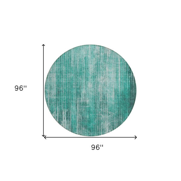 8' Teal Blue Aqua And Gray Round Striped Washable Indoor Outdoor Area Rug