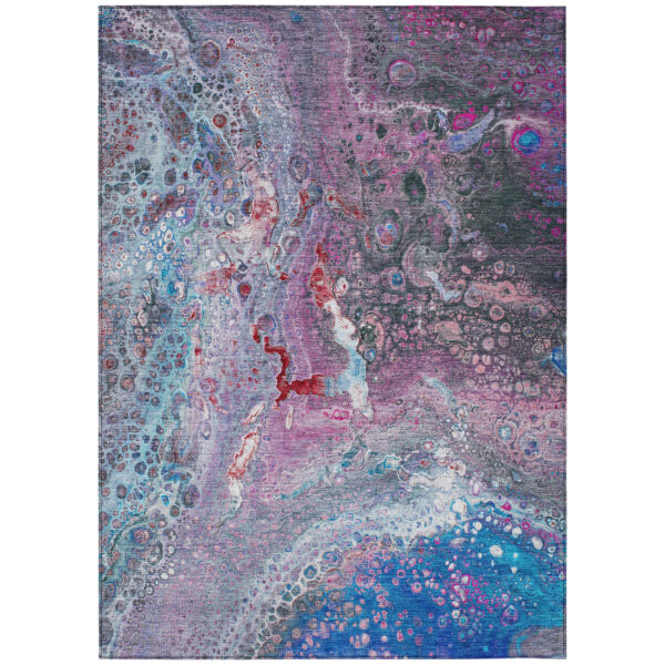 9' X 12' Sky Blue And Purple Abstract Washable Indoor Outdoor Area Rug
