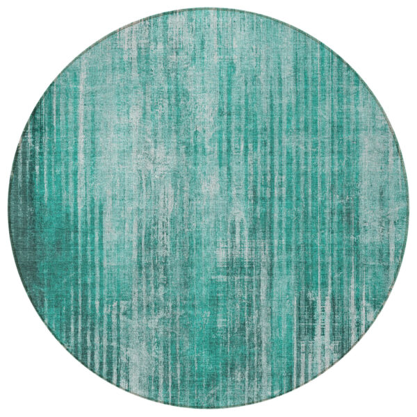 8' Teal Blue Aqua And Gray Round Striped Washable Indoor Outdoor Area Rug
