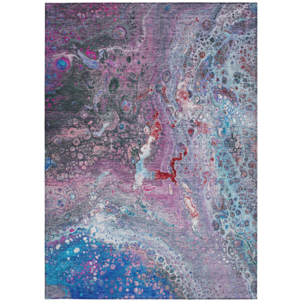 9' X 12' Sky Blue And Purple Abstract Washable Indoor Outdoor Area Rug