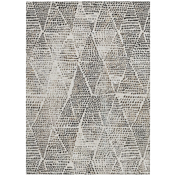9' X 12' Ivory Charcoal And Beige Geometric Washable Indoor Outdoor Area Rug