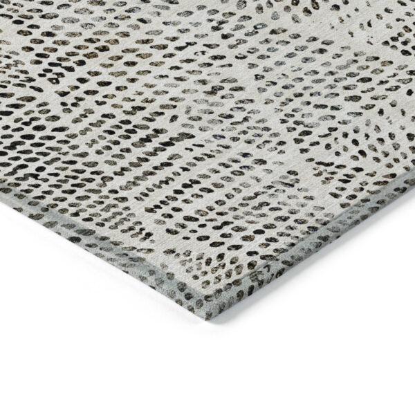 9' X 12' Ivory Charcoal And Beige Geometric Washable Indoor Outdoor Area Rug