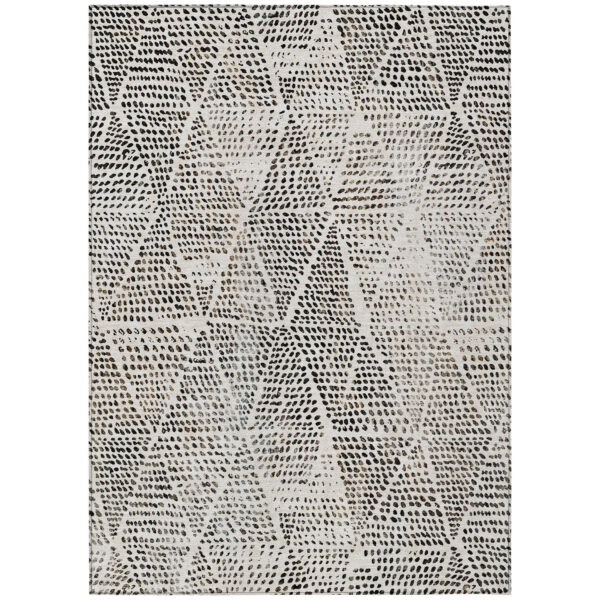 9' X 12' Ivory Charcoal And Beige Geometric Washable Indoor Outdoor Area Rug