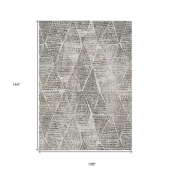 9' X 12' Ivory Charcoal And Beige Geometric Washable Indoor Outdoor Area Rug