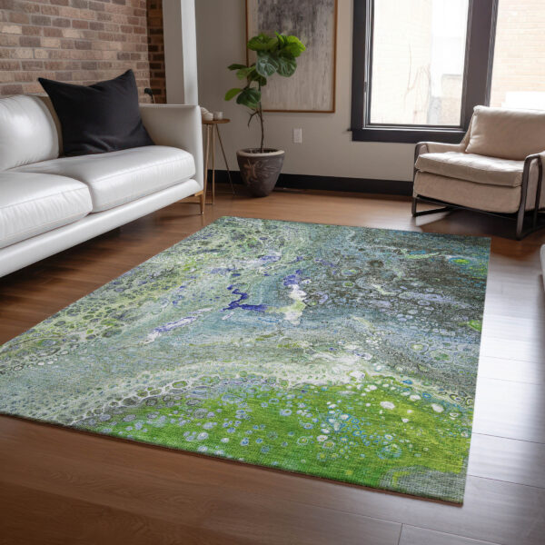 10' X 14' Green And Lime Green Abstract Washable Indoor Outdoor Area Rug