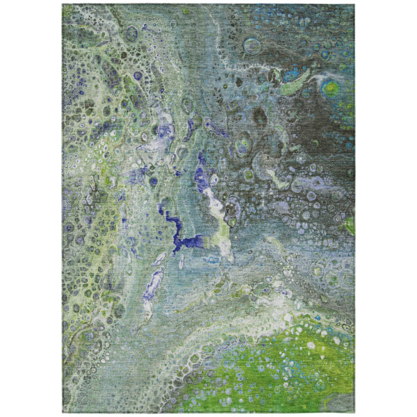 10' X 14' Green And Lime Green Abstract Washable Indoor Outdoor Area Rug