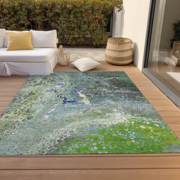 10' X 14' Green And Lime Green Abstract Washable Indoor Outdoor Area Rug