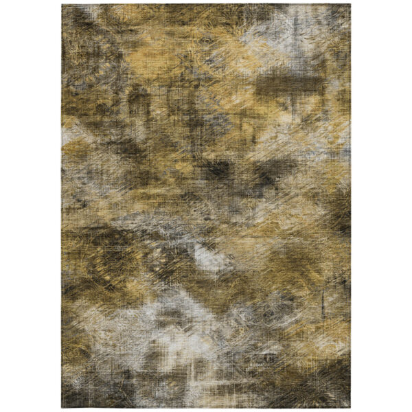 5' X 8' Brown Beige And Gold Abstract Washable Indoor Outdoor Area Rug