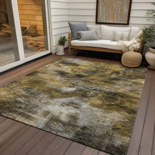 5' X 8' Brown Beige And Gold Abstract Washable Indoor Outdoor Area Rug