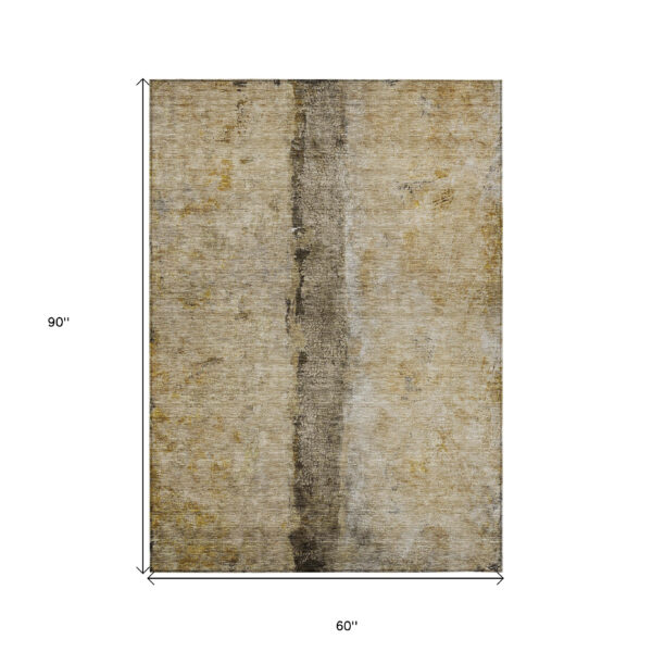 5' X 8' Brown Taupe And Gold Abstract Washable Indoor Outdoor Area Rug