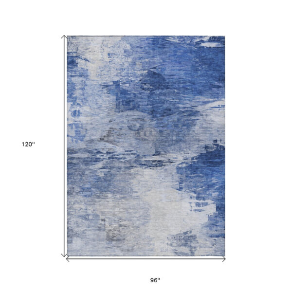 8' X 10' Denim Blue And Sky Blue Abstract Washable Indoor Outdoor Area Rug