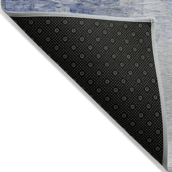 8' X 10' Denim Blue And Sky Blue Abstract Washable Indoor Outdoor Area Rug