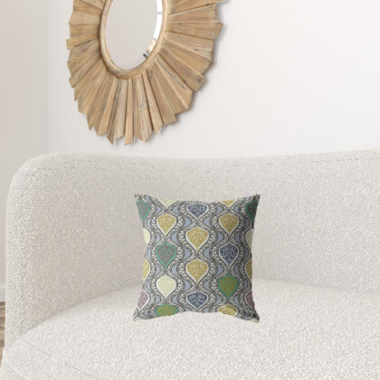 16” Gray Gold Ogee Zippered Suede Throw Pillow