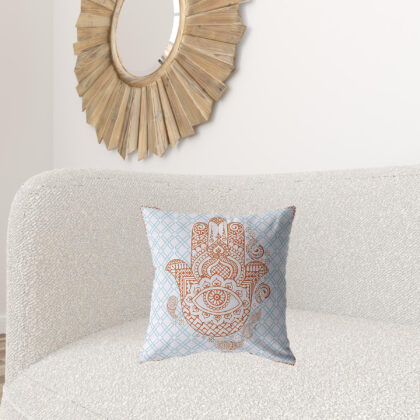 18” Blue Orange Hamsa Suede Zippered Throw Pillow