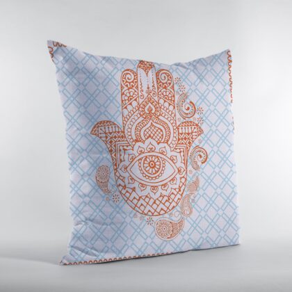 18” Blue Orange Hamsa Suede Zippered Throw Pillow