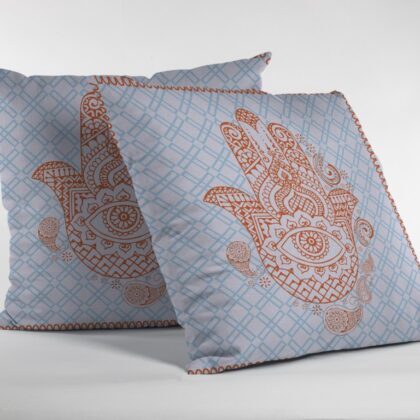 18” Blue Orange Hamsa Suede Zippered Throw Pillow