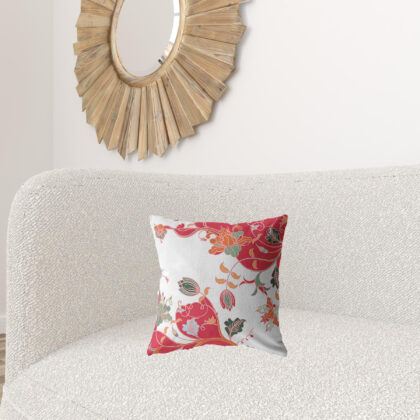 16" Red White Garden Zippered Suede Throw Pillow