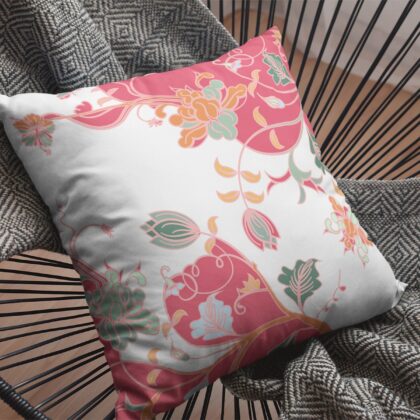 16" Red White Garden Zippered Suede Throw Pillow