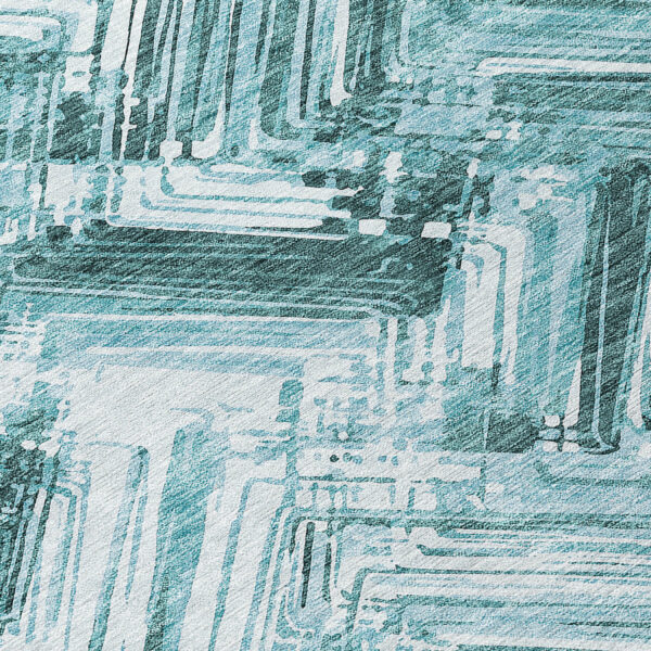 9' X 12' Teal Blue Aqua And Ivory Geometric Washable Indoor Outdoor Area Rug