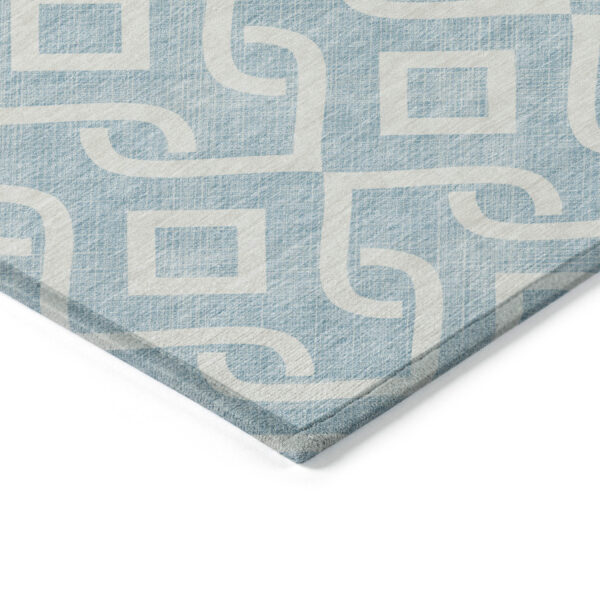 9' X 12' Sky Blue And Ivory Geometric Washable Indoor Outdoor Area Rug