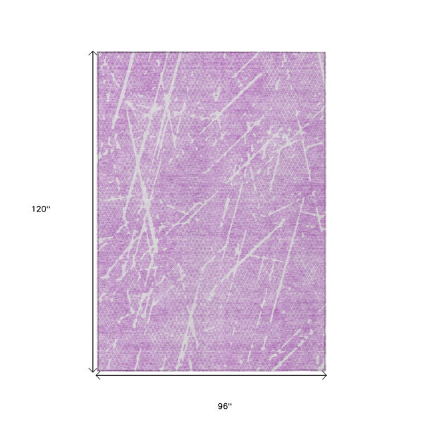 8' X 10' Lilac And Ivory Abstract Washable Indoor Outdoor Area Rug