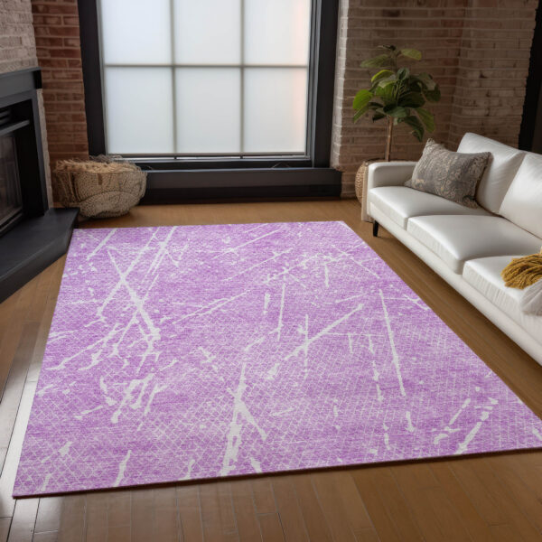 8' X 10' Lilac And Ivory Abstract Washable Indoor Outdoor Area Rug