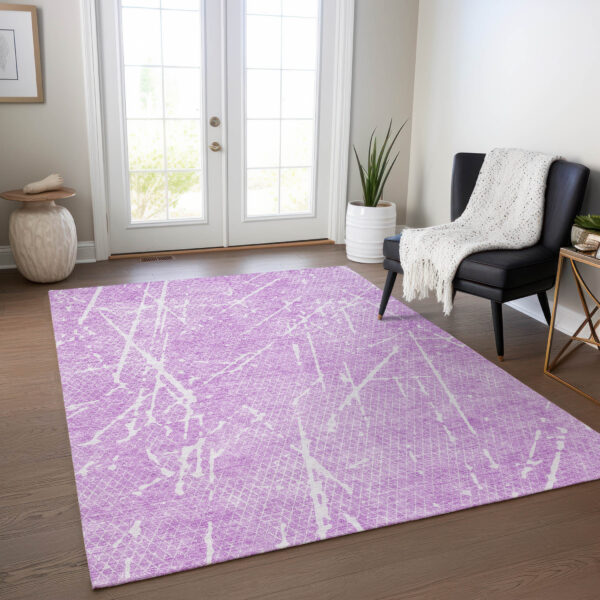 8' X 10' Lilac And Ivory Abstract Washable Indoor Outdoor Area Rug