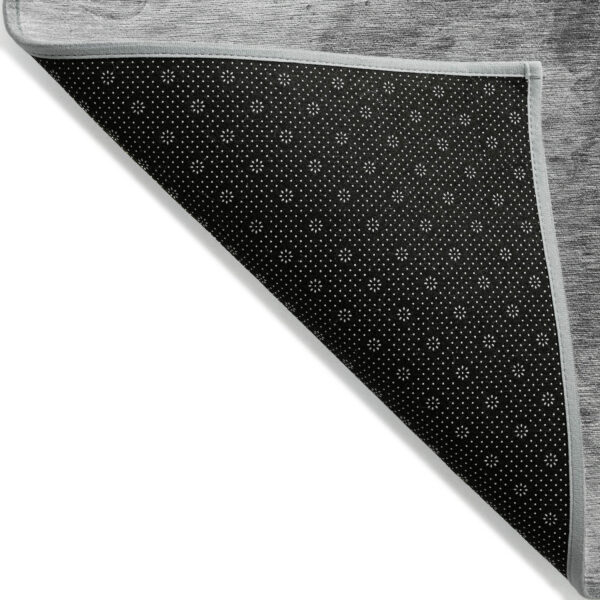 8' Gray Silver And Charcoal Round Abstract Washable Indoor Outdoor Area Rug