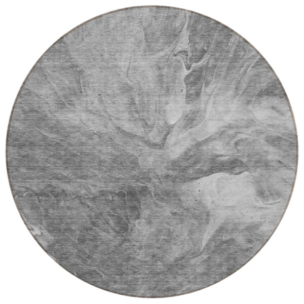8' Gray Silver And Charcoal Round Abstract Washable Indoor Outdoor Area Rug