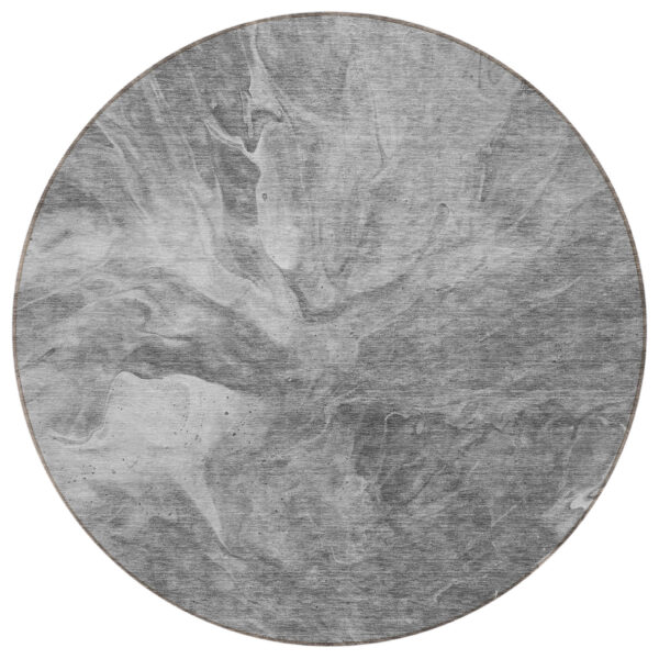 8' Gray Silver And Charcoal Round Abstract Washable Indoor Outdoor Area Rug
